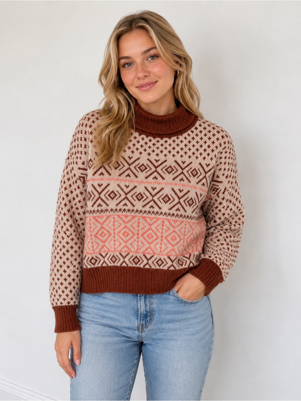 American Eagle Cropped Sweater Medium Fair Isle Nordic Cabincore